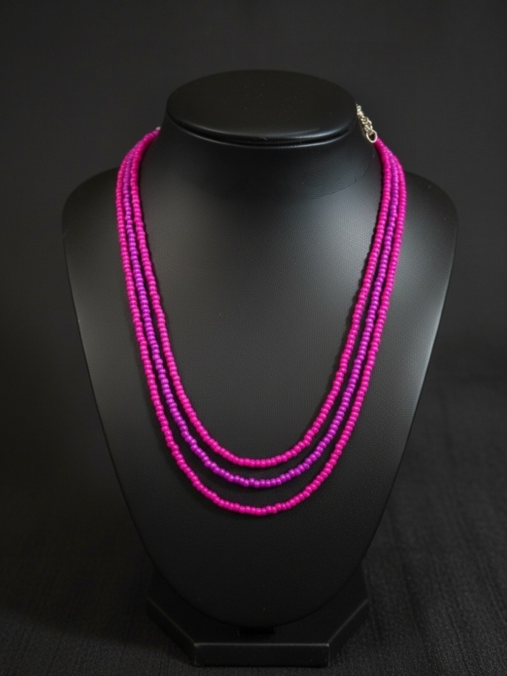 Triple-Strand Magenta Beaded Necklace for Women